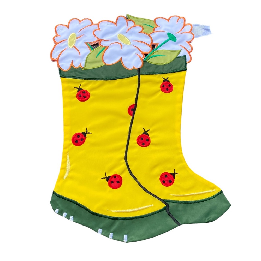 Evergreen 3D Garden Boots With Ladybugs & Daisies Garden Flag - NWT